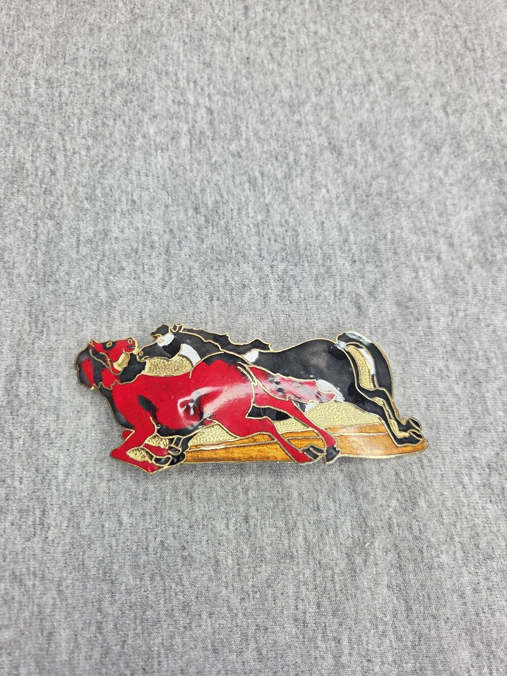 Maureen Elaine Signed Belt Buckle Vintage Cloisonne Enamel Horses Figural 1980s